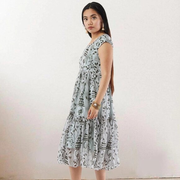Chic White and Grey Printed Chiffon Dress | Muvvas Boutique - Picture 4 of 5